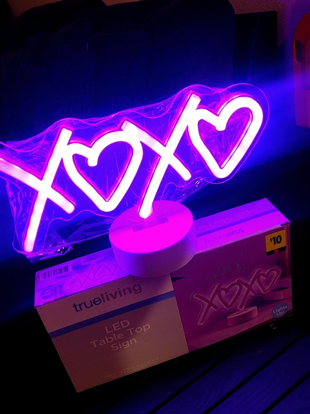 TrueLiving XOX Heart LED Table Top Sign - Pink/Purple Glow